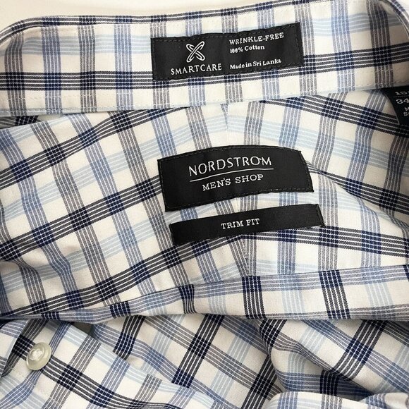 NORDSTROM Men's Shop 15 1/2 34-35 Trim Fit Button Down Shirt Wrinkle Free Plaid - Picture 5 of 6